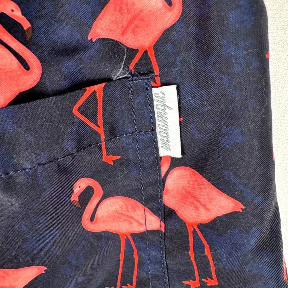 Maamgic Swim Trunks Mens L Navy Pink Flamingo Print Quick Dry Board‎ Shorts
